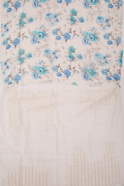 Organza Floral Printed White Saree With Scallop Gotta Patti Work Border