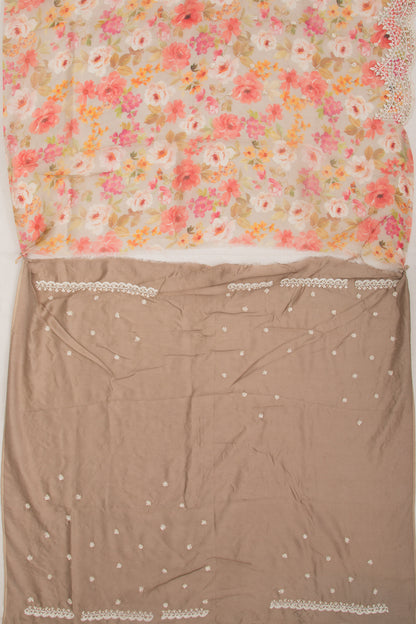 Organza Floral Printed Grey Saree With Scallop Gotta Patti Work Border