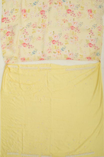 Organza Floral Printed Lemon Yellow Saree With Scallop Gotta Patti Work Border