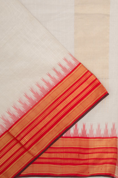 Ponduru Handspun Cotton Checks White Saree