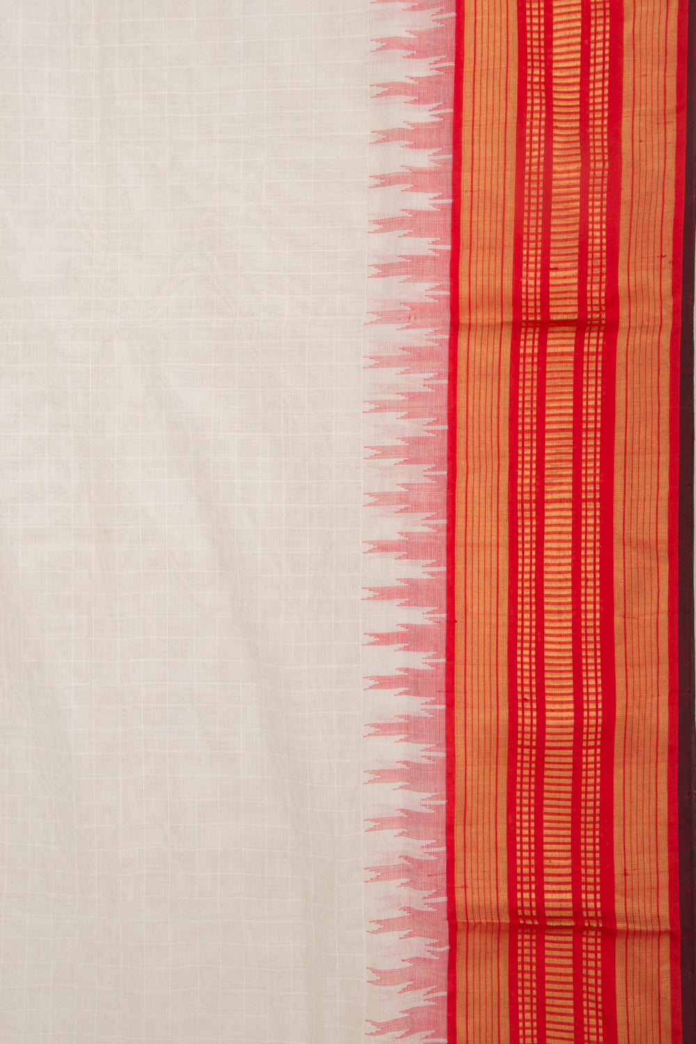 Ponduru Handspun Cotton Checks White Saree