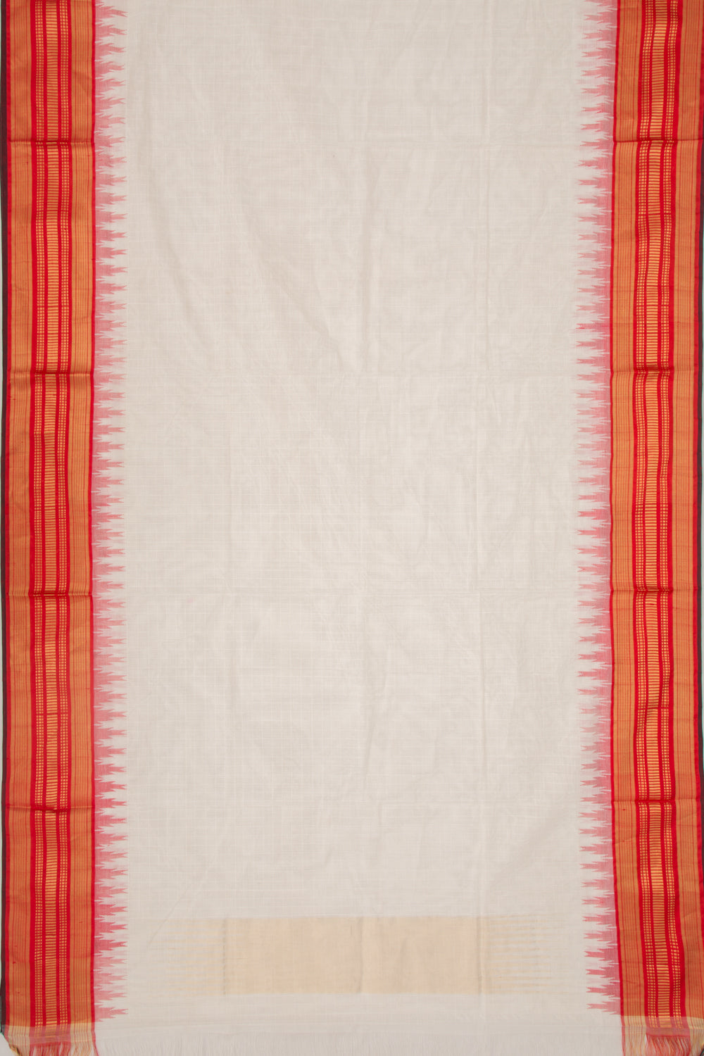 Ponduru Handspun Cotton Checks White Saree