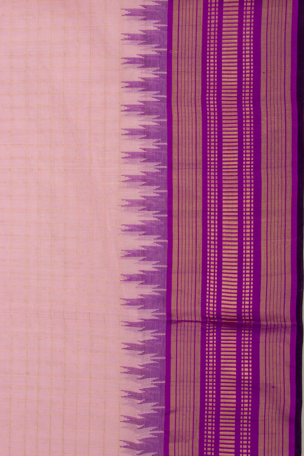 Ponduru Handspun Cotton Checks Baby Pink Saree
