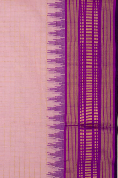 Ponduru Handspun Cotton Checks Baby Pink Saree