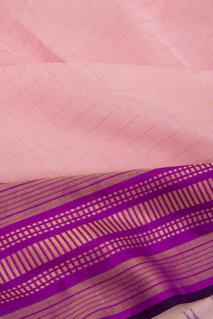 Ponduru Handspun Cotton Checks Baby Pink Saree