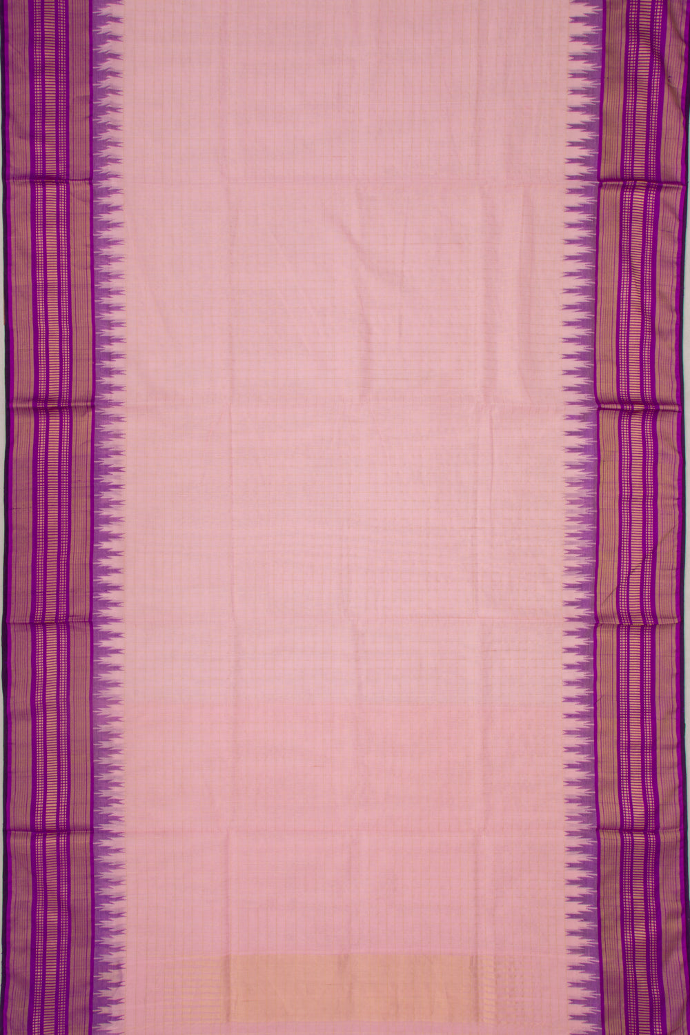 Ponduru Handspun Cotton Checks Baby Pink Saree