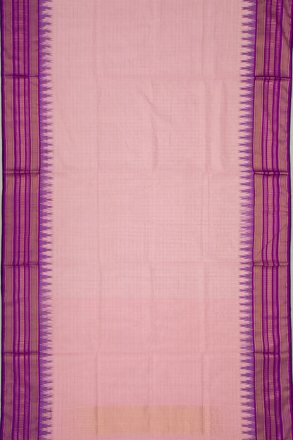 Ponduru Handspun Cotton Checks Baby Pink Saree