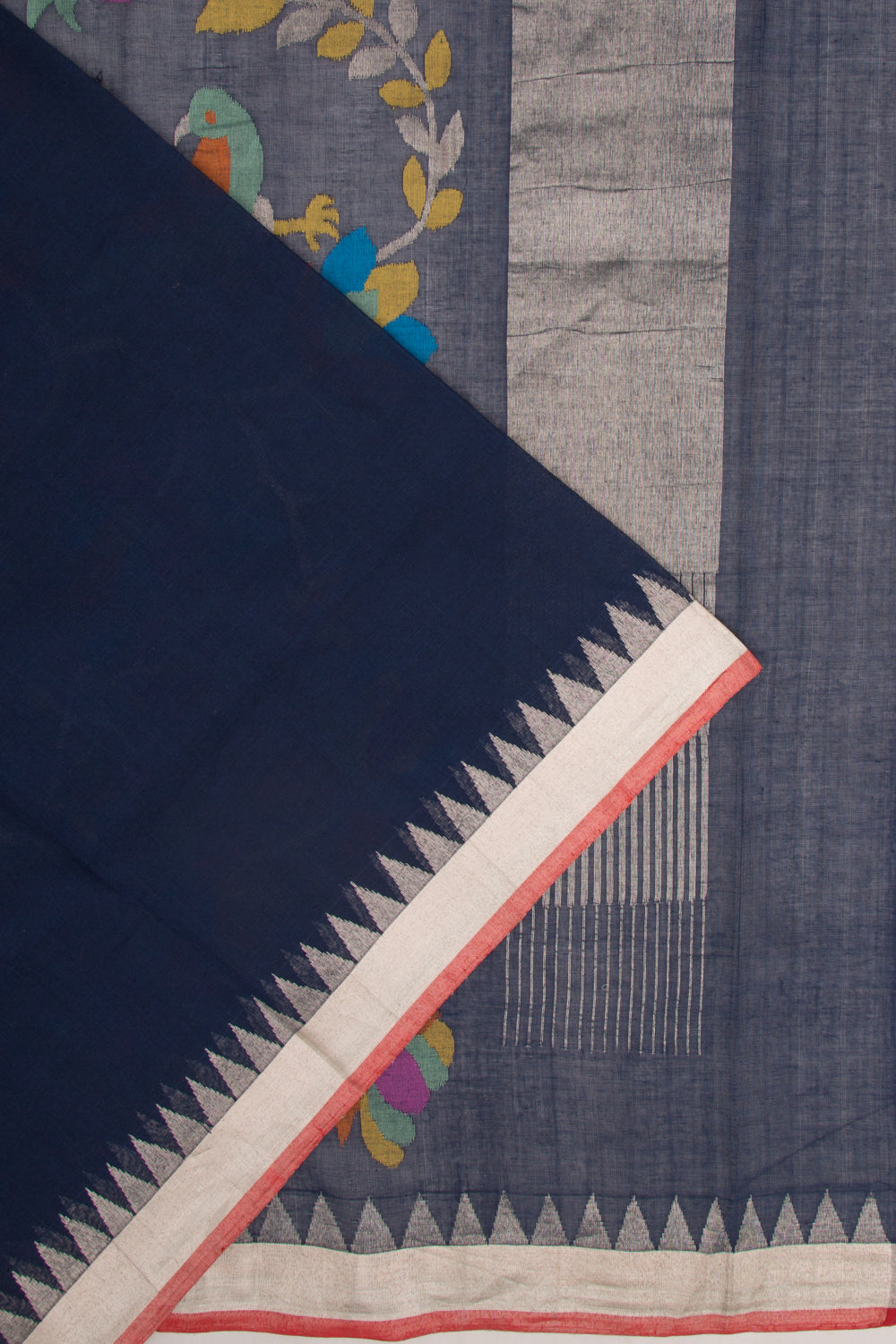 Ponduru Handspun Cotton Jamdani Dark Blue Saree