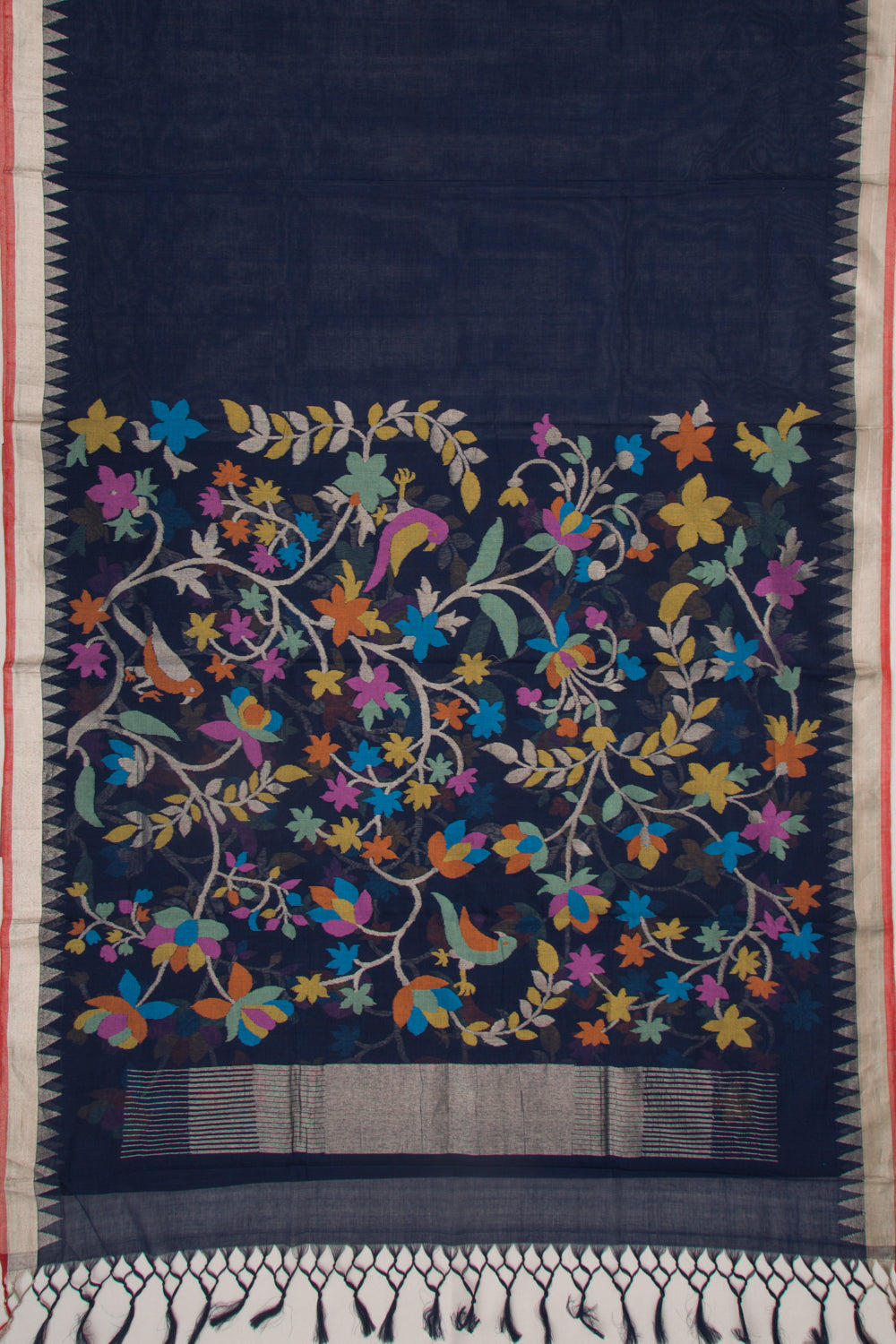 Ponduru Handspun Cotton Jamdani Dark Blue Saree