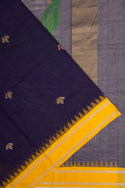 Ponduru Handspun Cotton Butta Blue Saree With Jamdani Pallu