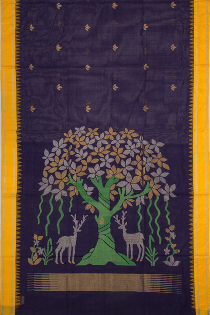 Ponduru Handspun Cotton Butta Blue Saree With Jamdani Pallu