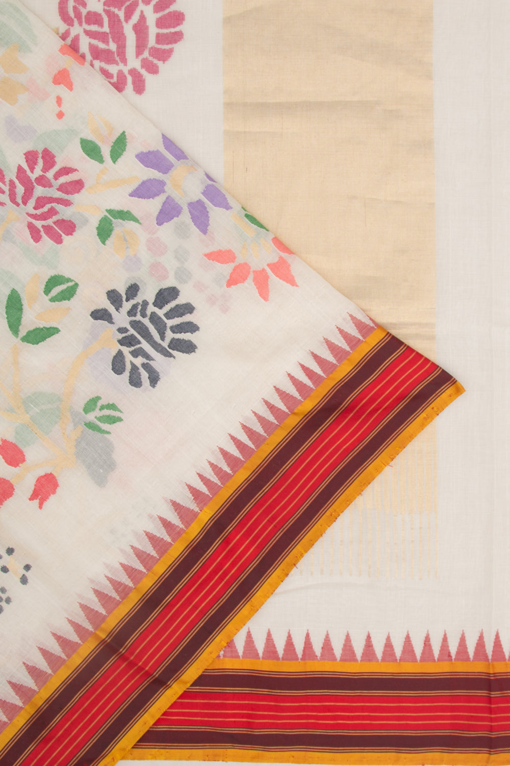 Ponduru Handspun Cotton All Over Jamdani Off White Saree