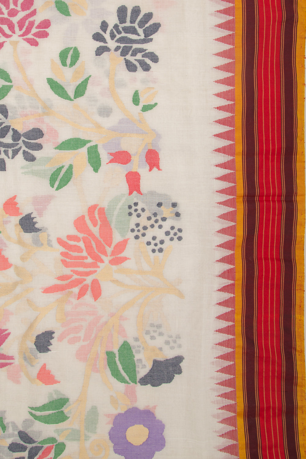 Ponduru Handspun Cotton All Over Jamdani Off White Saree