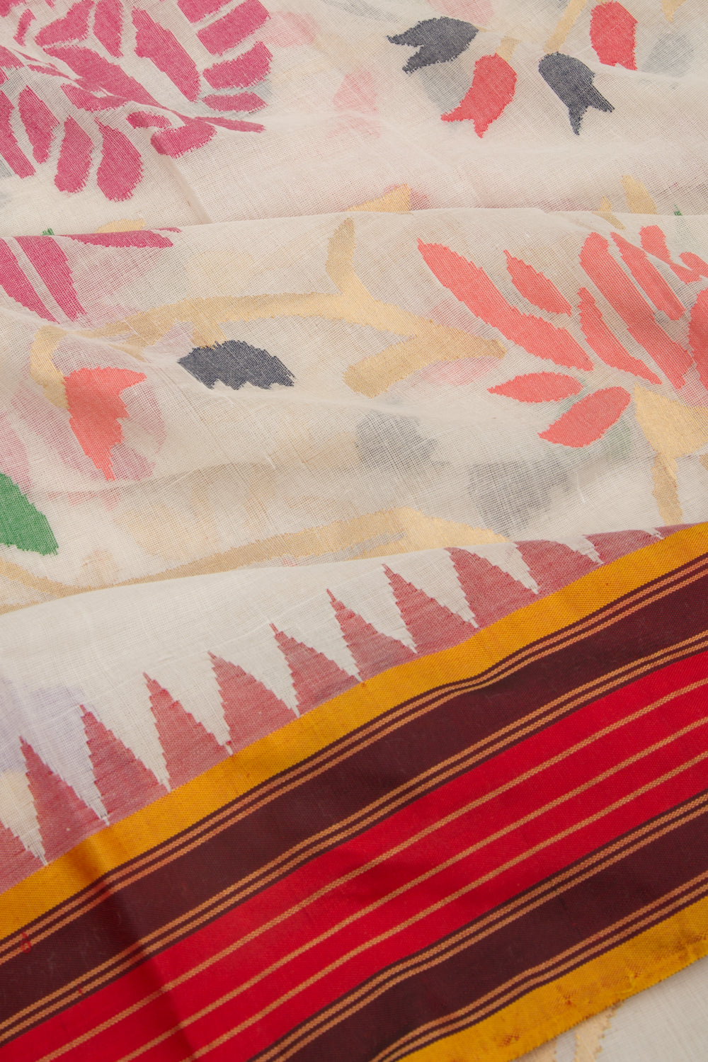 Ponduru Handspun Cotton All Over Jamdani Off White Saree