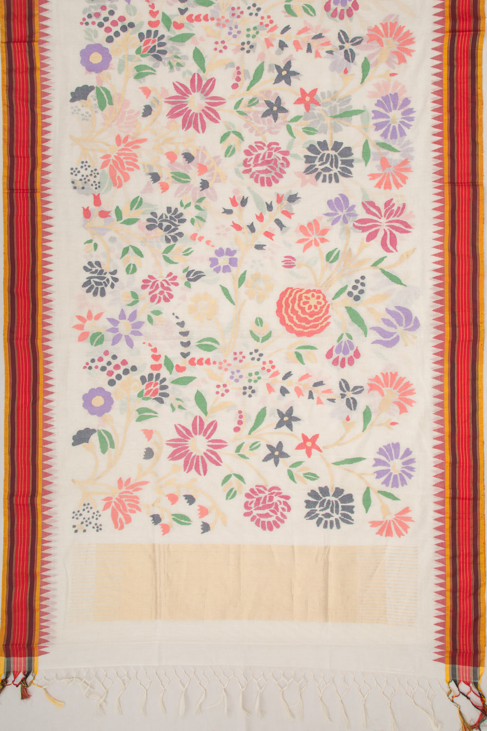 Ponduru Handspun Cotton All Over Jamdani Off White Saree