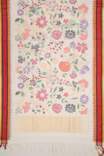 Ponduru Handspun Cotton All Over Jamdani Off White Saree
