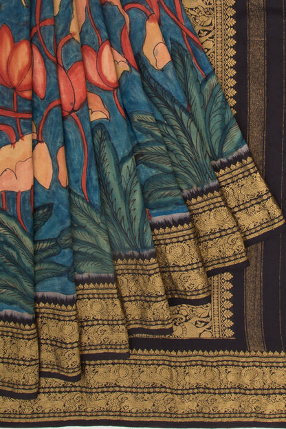 Kanchipuram Silk Kalamkari Blue Saree