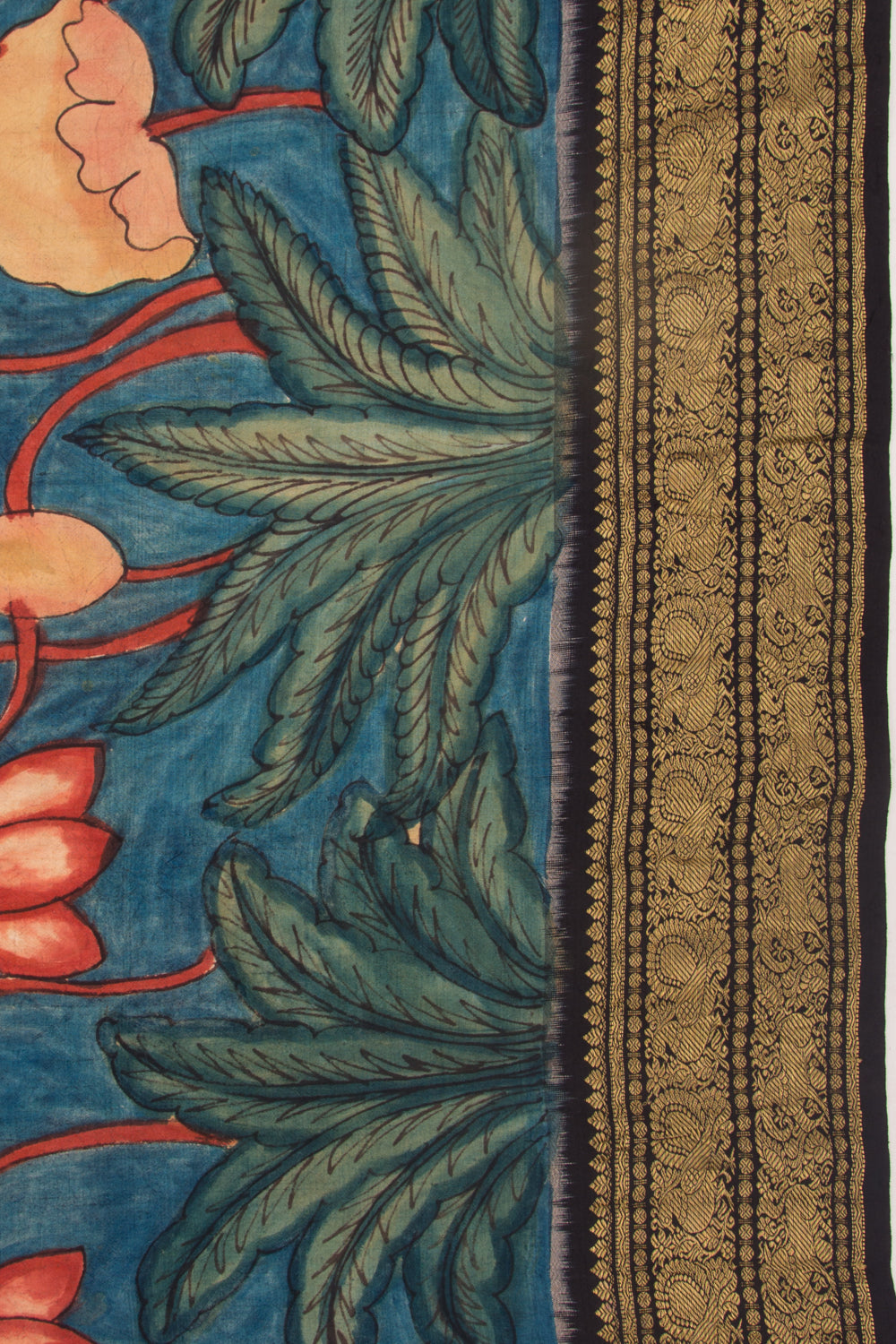Kanchipuram Silk Kalamkari Blue Saree