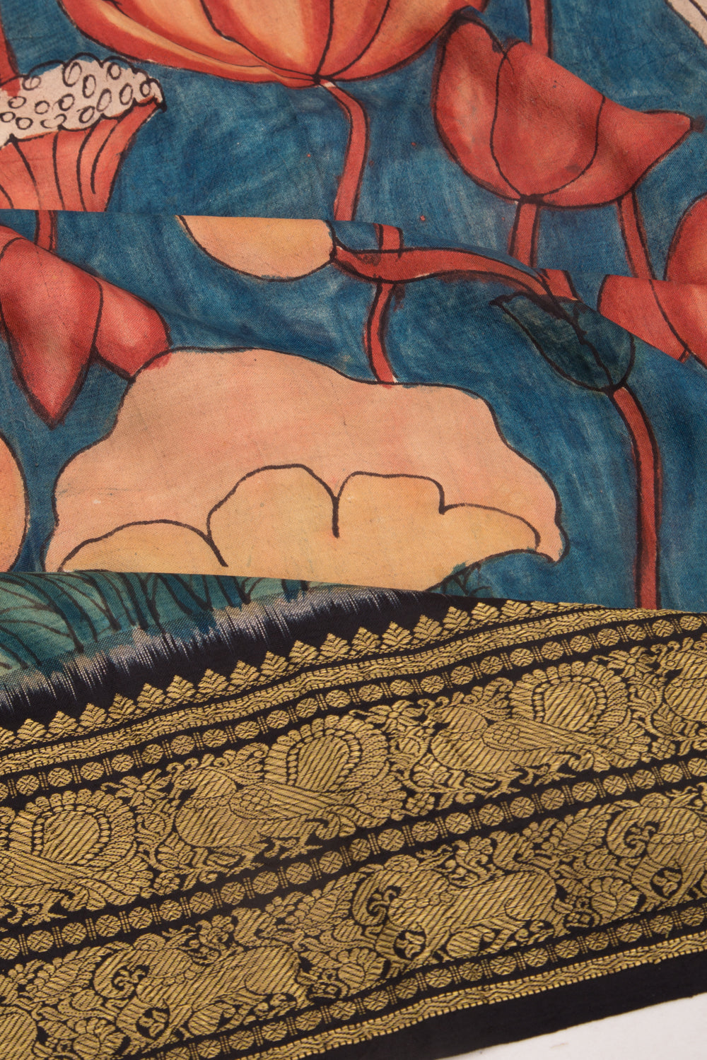 Kanchipuram Silk Kalamkari Blue Saree