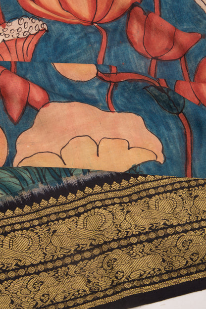 Kanchipuram Silk Kalamkari Blue Saree