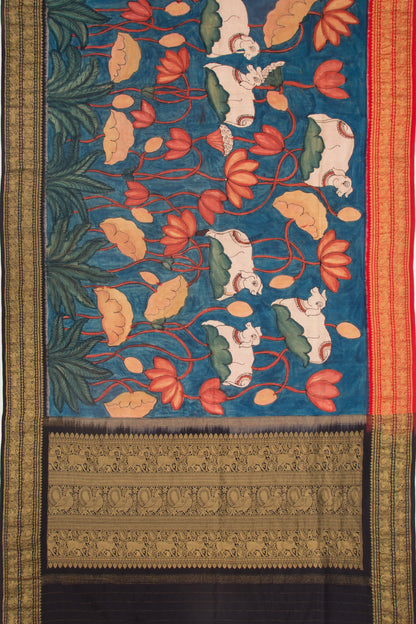 Kanchipuram Silk Kalamkari Blue Saree