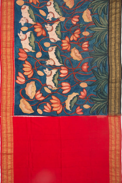 Kanchipuram Silk Kalamkari Blue Saree