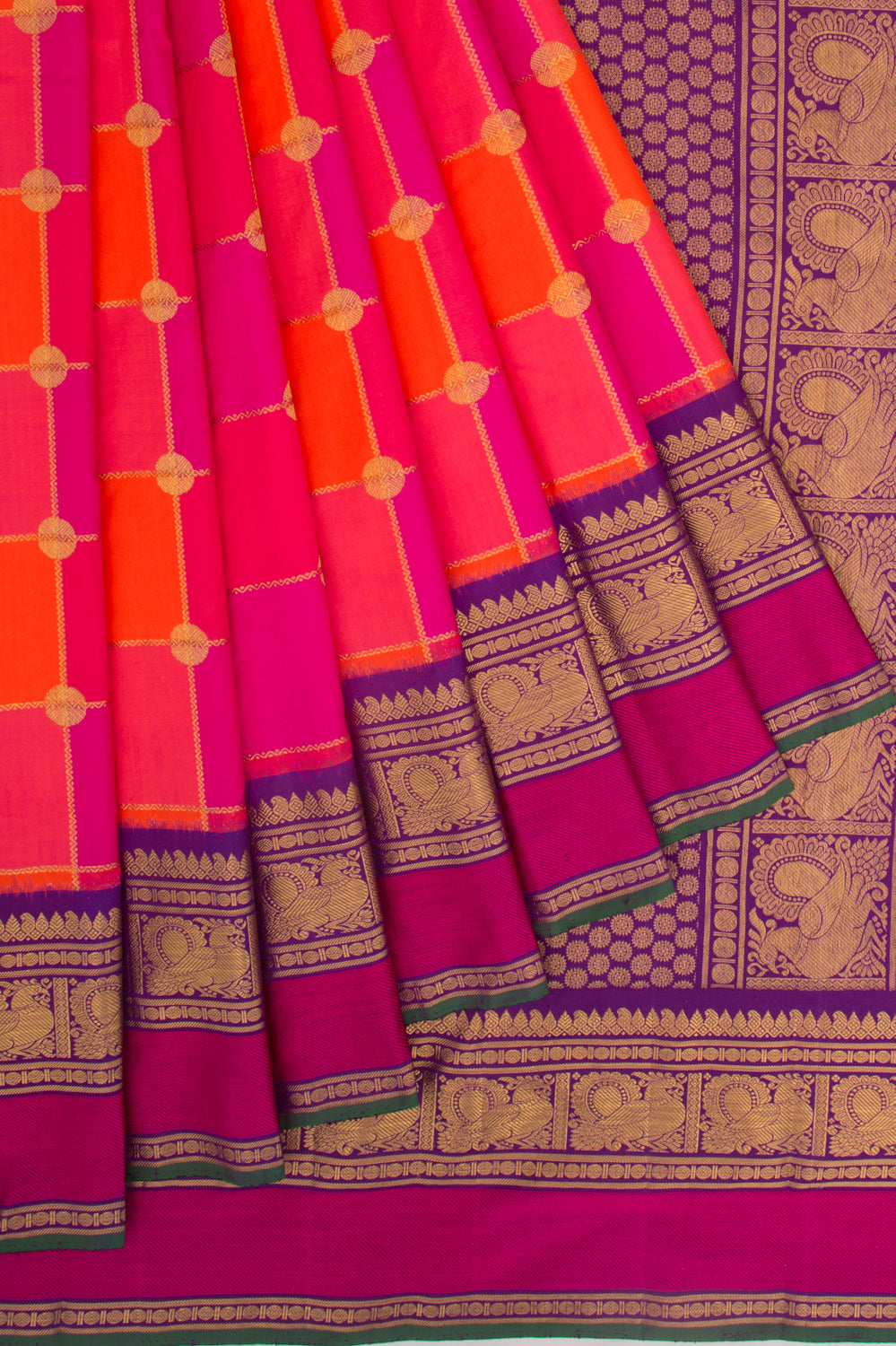 Kanchipuram Silk Checks Multicolour Saree