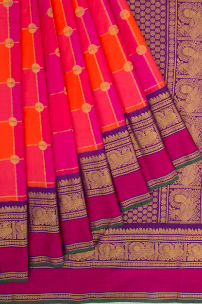 Kanchipuram Silk Checks Multicolour Saree
