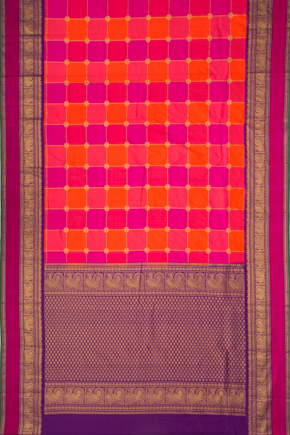Kanchipuram Silk Checks Multicolour Saree