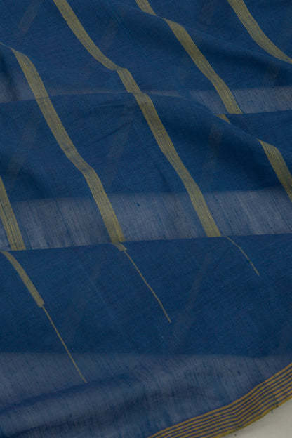 Ponduru Handspun Cotton Vertical Lines Dark Blue Saree