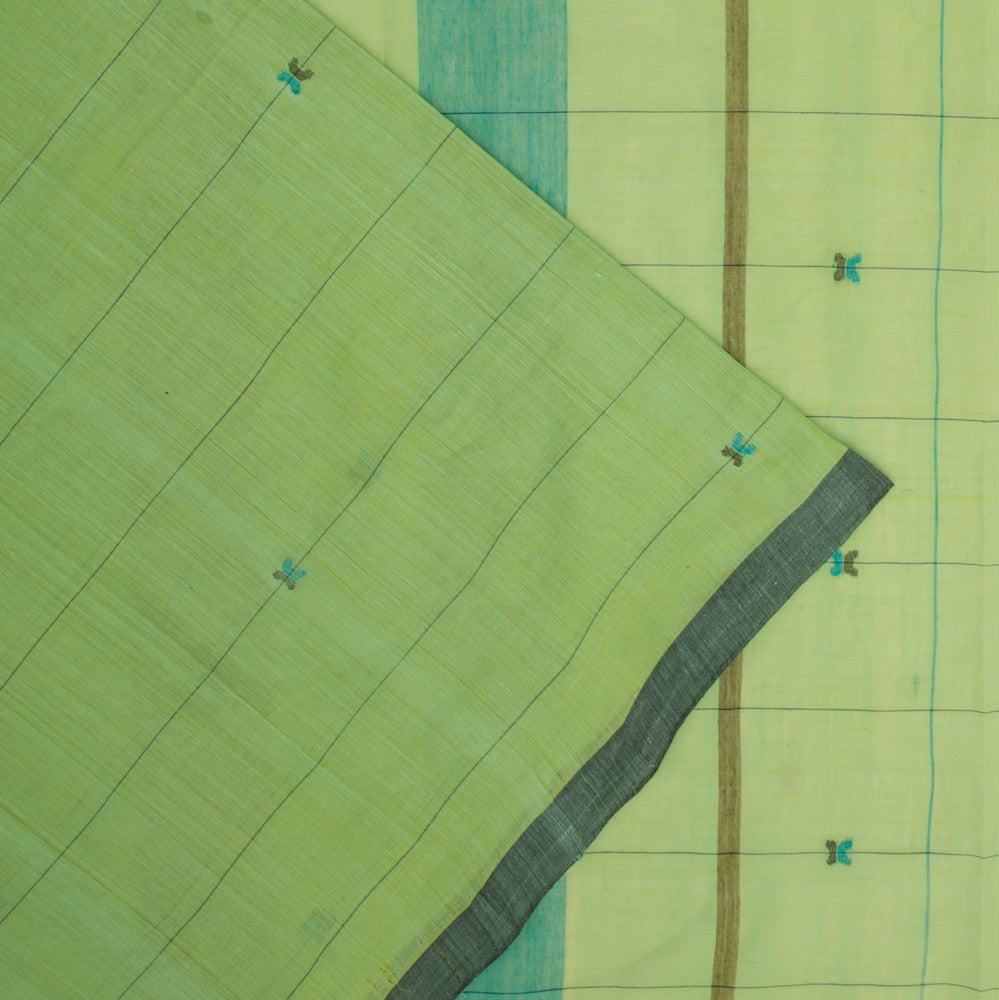 Ponduru Handspun Cotton Horizontal Lines Green Saree