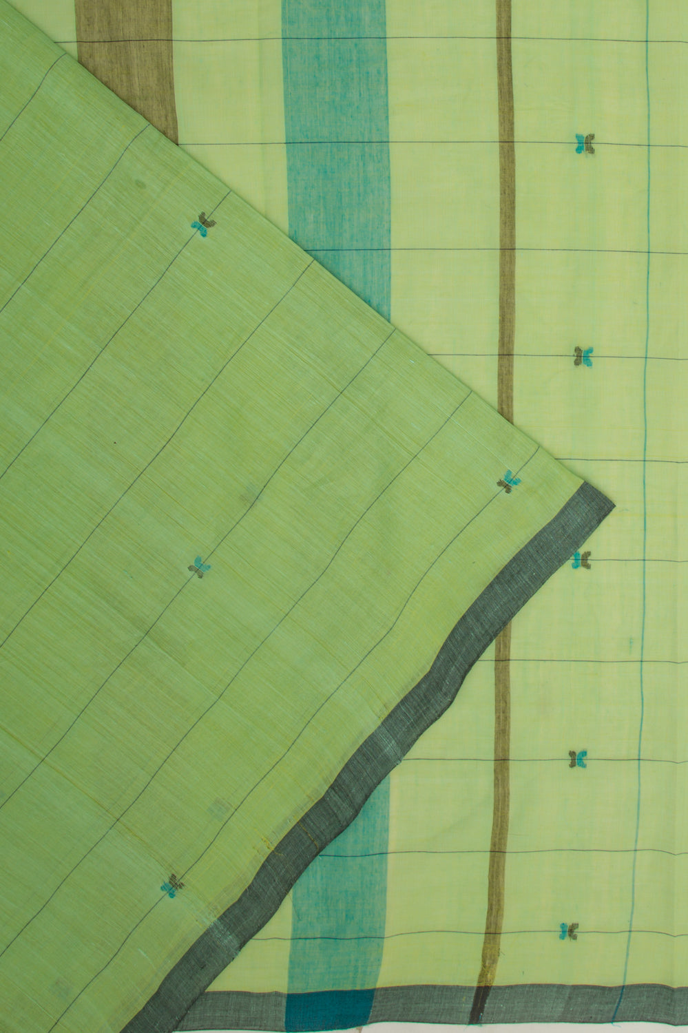 Ponduru Handspun Cotton Horizontal Lines Green Saree