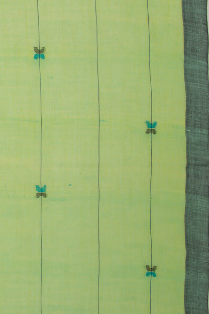 Ponduru Handspun Cotton Horizontal Lines Green Saree