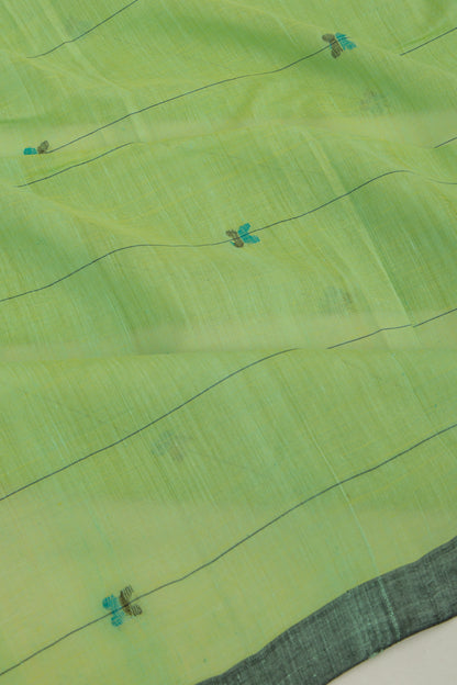 Ponduru Handspun Cotton Horizontal Lines Green Saree