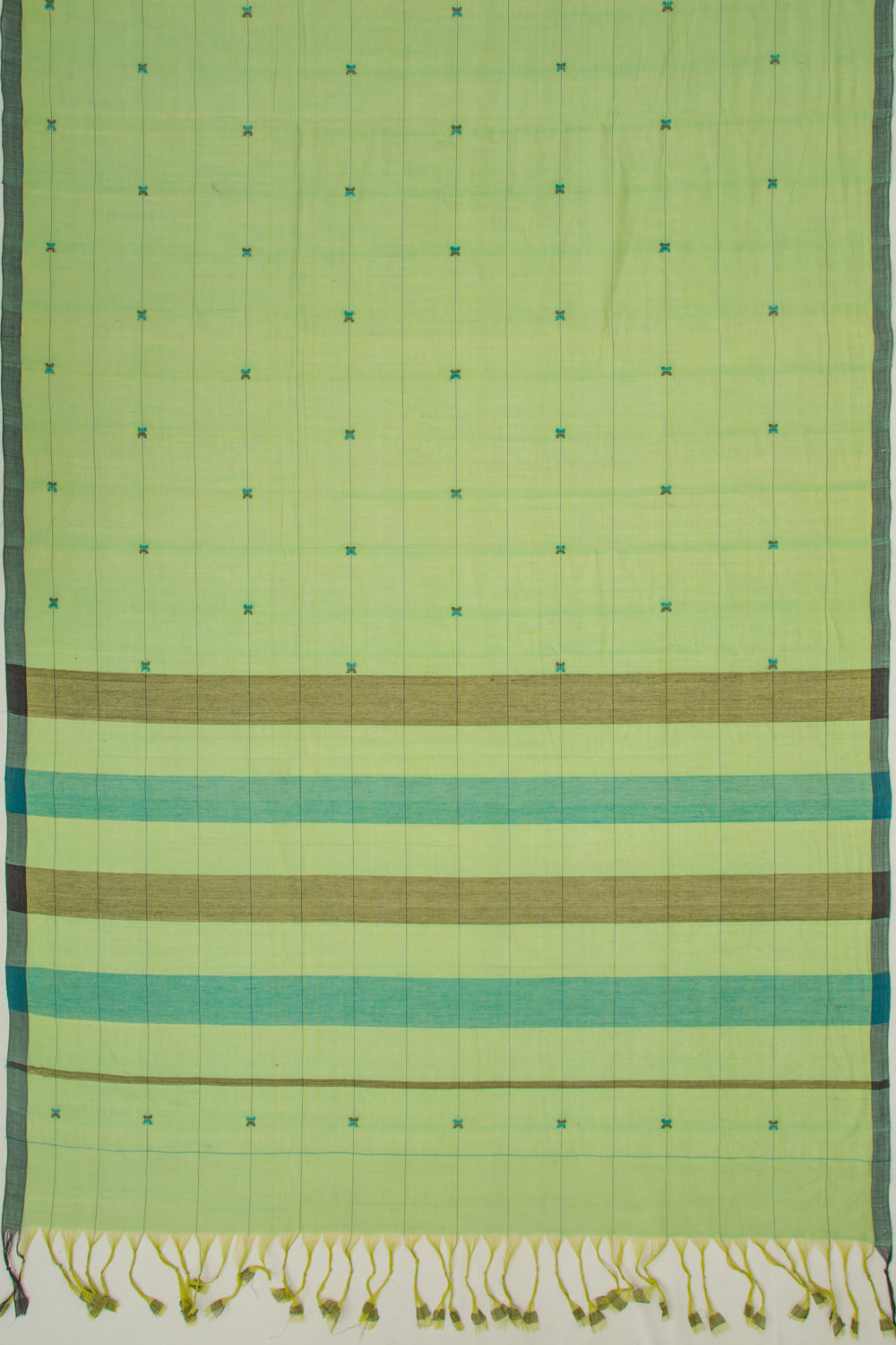 Ponduru Handspun Cotton Horizontal Lines Green Saree