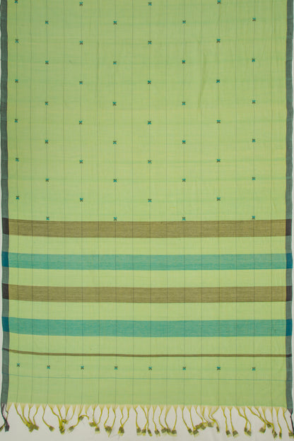 Ponduru Handspun Cotton Horizontal Lines Green Saree