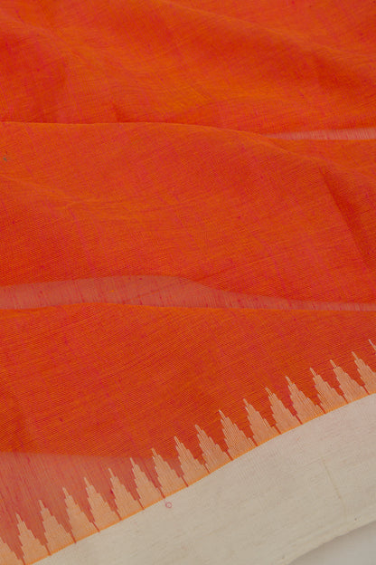 Ponduru Handspun Cotton Plain Orange Saree