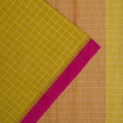 Ponduru Handspun Cotton Checks Mehendi Green Saree
