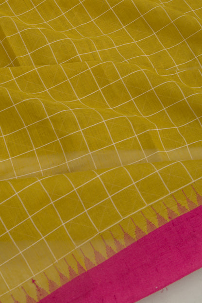 Ponduru Handspun Cotton Checks Mehendi Green Saree