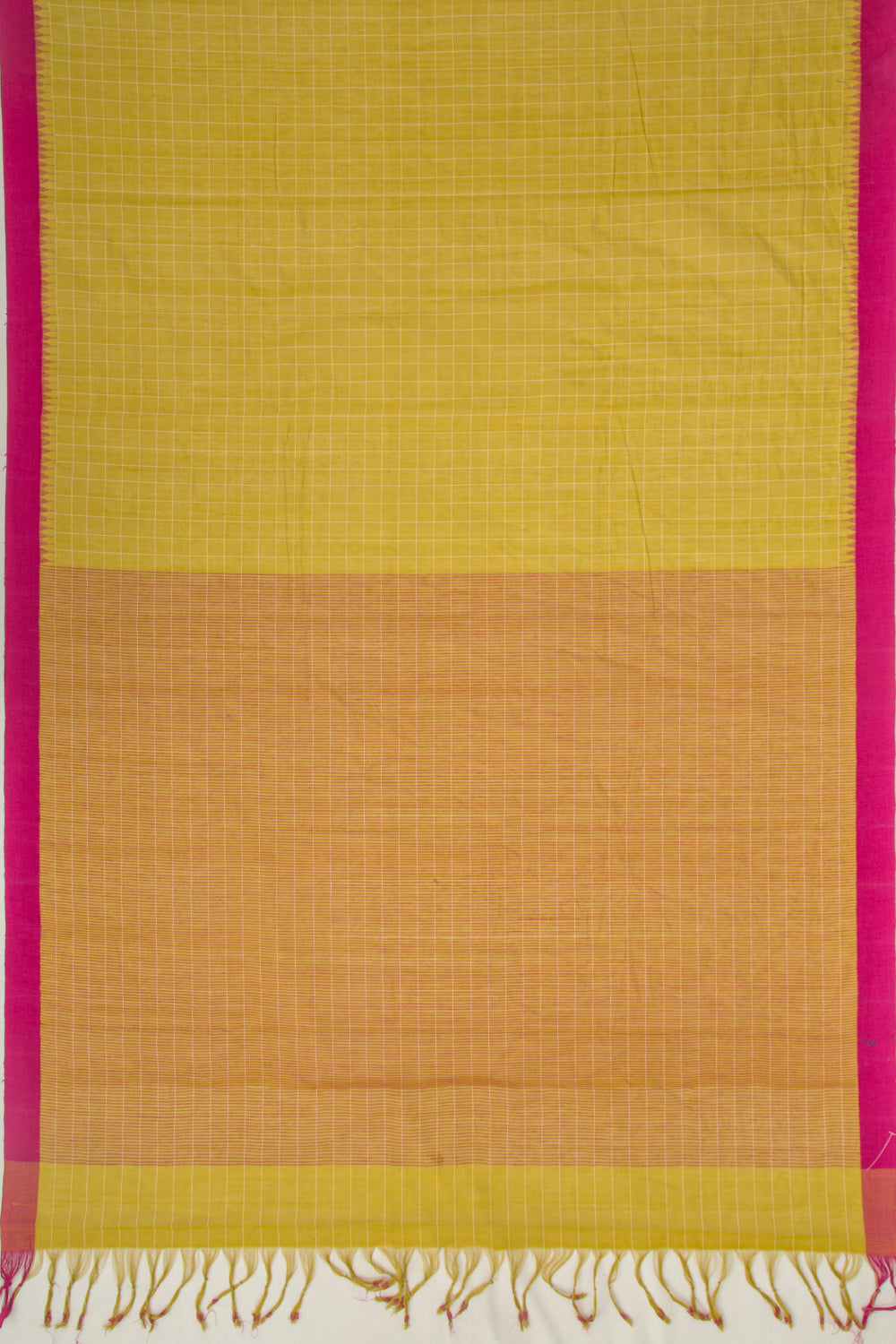 Ponduru Handspun Cotton Checks Mehendi Green Saree