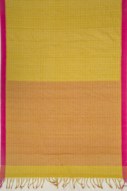 Ponduru Handspun Cotton Checks Mehendi Green Saree