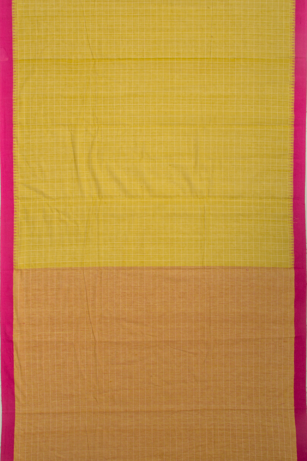 Ponduru Handspun Cotton Checks Mehendi Green Saree