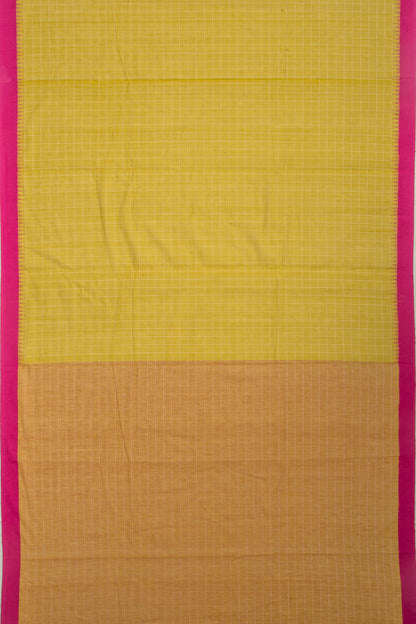 Ponduru Handspun Cotton Checks Mehendi Green Saree