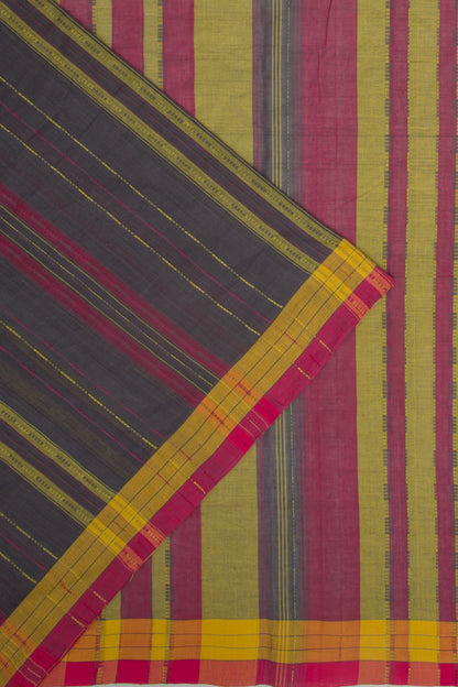 Ponduru Handspun Cotton Vertical Lines Elephant Grey Saree