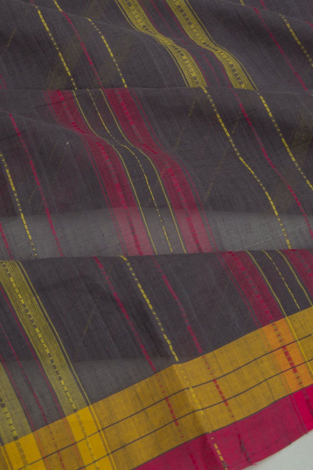 Ponduru Handspun Cotton Vertical Lines Elephant Grey Saree