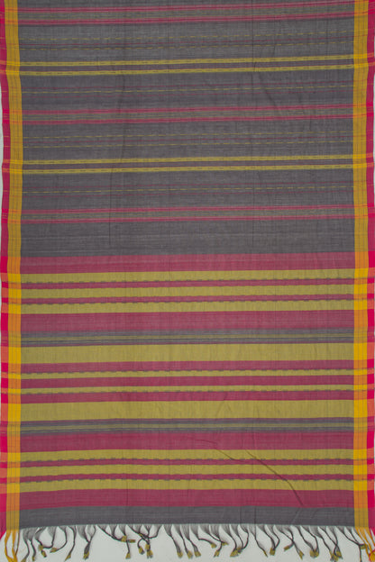 Ponduru Handspun Cotton Vertical Lines Elephant Grey Saree