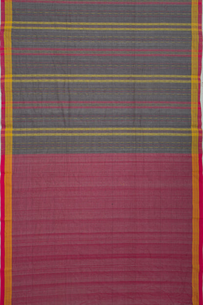 Ponduru Handspun Cotton Vertical Lines Elephant Grey Saree