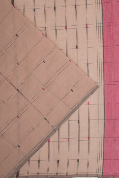 Ponduru Handspun Cotton Checks And Butta Cream Saree