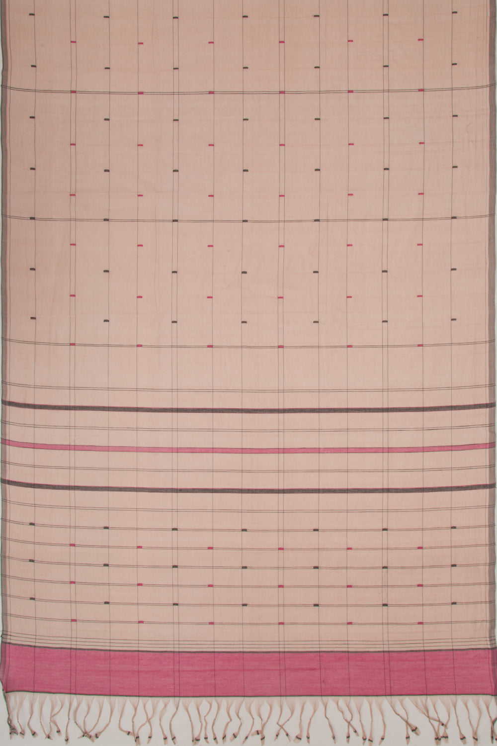 Ponduru Handspun Cotton Checks And Butta Cream Saree