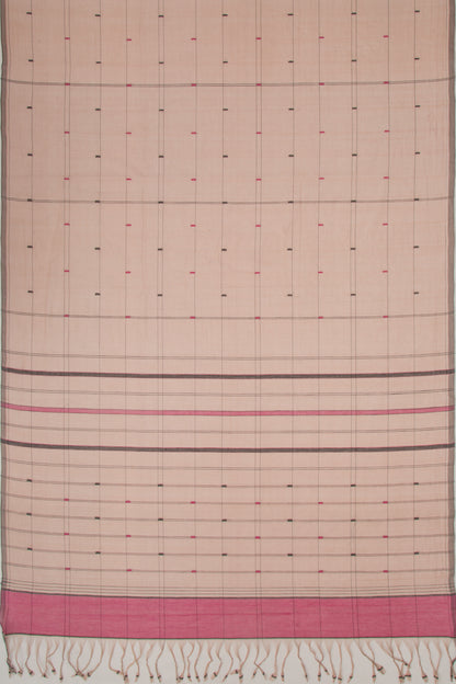 Ponduru Handspun Cotton Checks And Butta Cream Saree